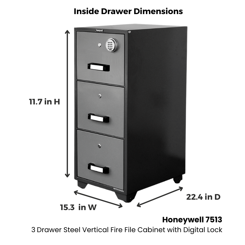 Honeywell 7513 - 3 Drawer Steel Vertical Fire File Cabinet with Digital Lock