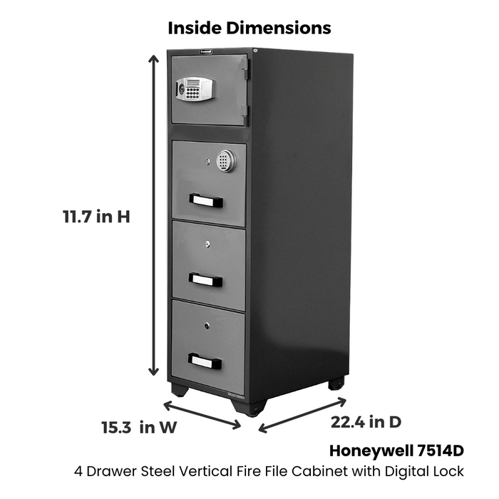 Honeywell 7514 - 4 Drawer Steel Vertical Fire File Cabinet with Digital Lock