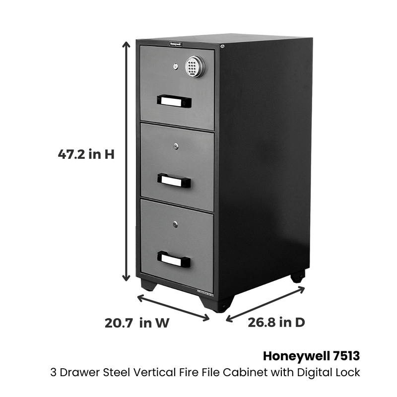 Honeywell 7513 - 3 Drawer Steel Vertical Fire File Cabinet with Digital Lock